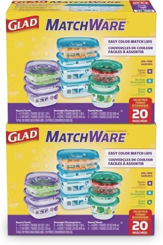 Glad GladWare MatchWare Food Storage Containers, 20 Pieces