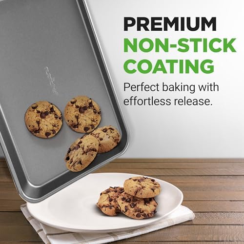 NutriChef 2-Piece Nonstick Cookie Sheet Baking Pan Set - Premium Bake Trays w/ Sleek Non-Stick Coating PFOA, PFOS, & PTFE Free - Large (15"x11") & Medium (13"x9") - Dishwasher Safe