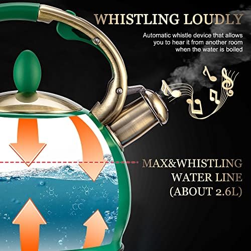 SUSTEAS Whistling Tea Kettle, 2.7QT Food-Grade Steel Teapot, Green