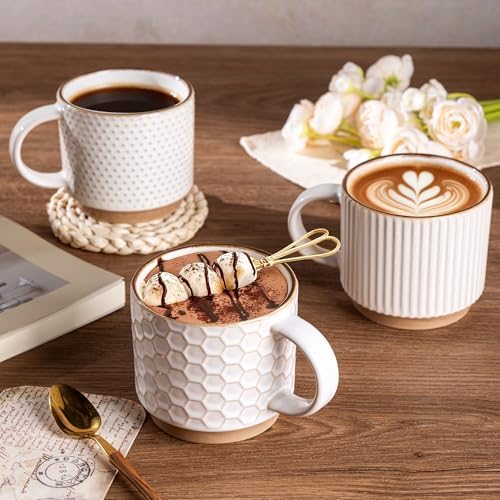 GBhome 12 OZ Stackable Coffee Mugs Set of 6, Ceramic Coffee Cups Set
