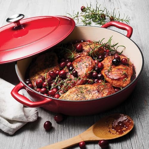 Tramontina Bestow Enameled Cast Iron 4-Qt Braiser Pan with Lid, Red
