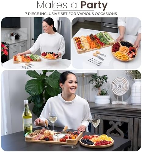Charcuterie Boards Set, Bamboo Cheese Tray with Serving Accessories