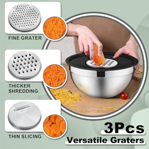 P&P CHEF Mixing Bowls with Lids Set of 6, Nesting Salad Bowl, Black