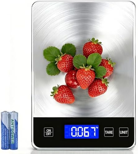 Food Kitchen Scale 15kg/33lb, Digital Grams and Ounces Scale for Weight, Baking, Cooking Platform with Type-C Rechargeable & Backup Battery Mode, 304 Stainless Steel