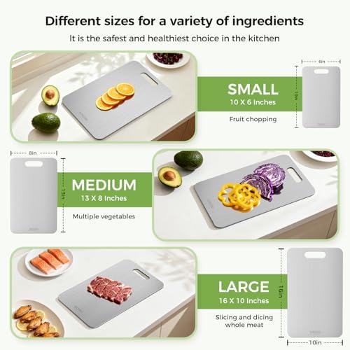 Titanium Cutting Board Set of 3, 100% Double-Sided Titanium Cutting Boards for Kitchen, Dishwasher Safe Non-Toxic Chopping Boards for Meat, Vegetables, Fruits, Raw and Cooked Food Prep (M+L+XL）