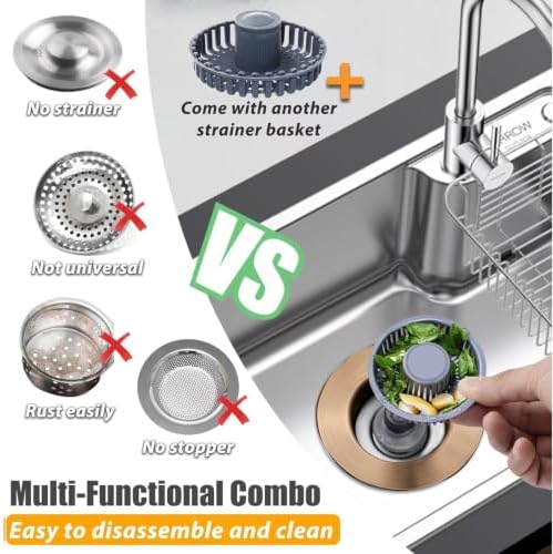 Anlige Kitchen Sink Drain Strainer, 3 in 1 Pop Up Kitchen Sink Stopper