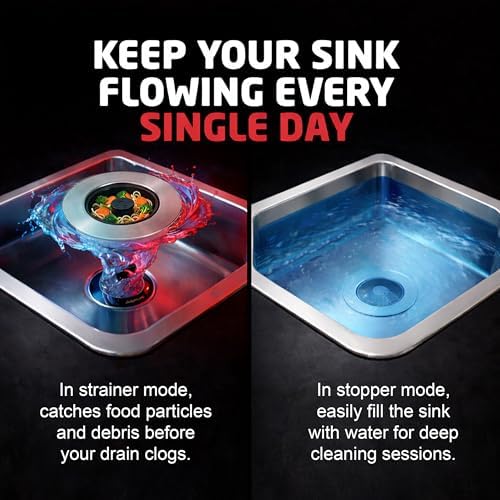 SinkShroom Kitchen Sink Drain Strainer, 2-in-1 Pop-Up Sink Stopper & Strainer with Removable Anti-Clog Basket, 304 Stainless Steel, Fits 3"-3.4" US Standard Drains, Easy Clean Food Catcher
