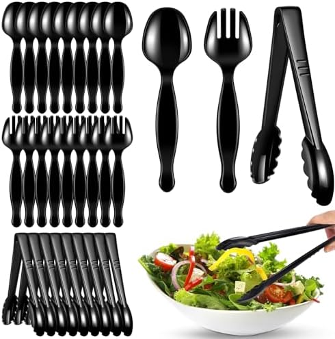 30 Pcs Disposable Black Plastic Serving Utensils,10 Set
