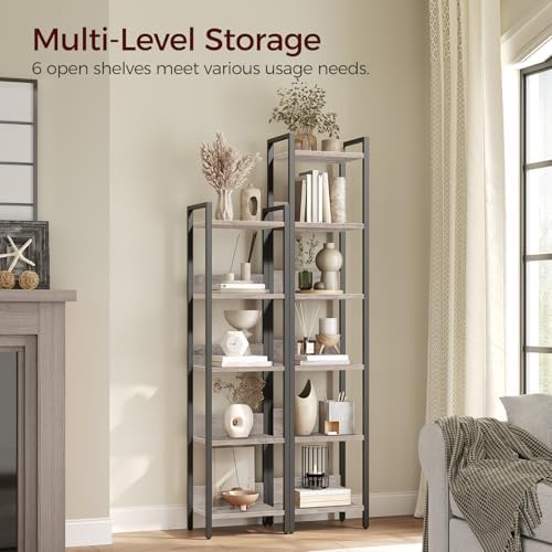 MAHANCRIS Bookshelf, 6-Tier Bookcase, Standing Book Shelf for Small Space, Storage Shelf Organizer, for Living Room, Bedroom, Study, Balcony, Greige and Black BKHG6601