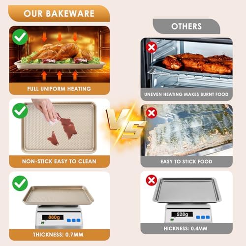 Baking Sheet Pan Set of 3, Nonstick Carbon Steel Cookie Sheets with Texture