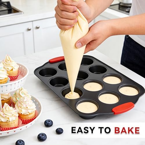 Mini Muffin Pan 12 Cup Muffin Pan with Silicone Grip Handles
