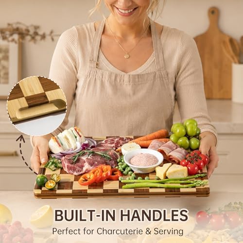 THETCHRY Checkered Cutting Board for Kitchen, Bamboo Wooden Cutting Board