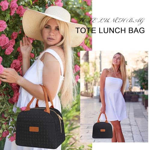 Joymee Lunch Bag Women Insulated Lunch Box Reusable Leakproof Large Spacious Cooler Tote for Women Men Adult for Work Office Travel Picnic -Black