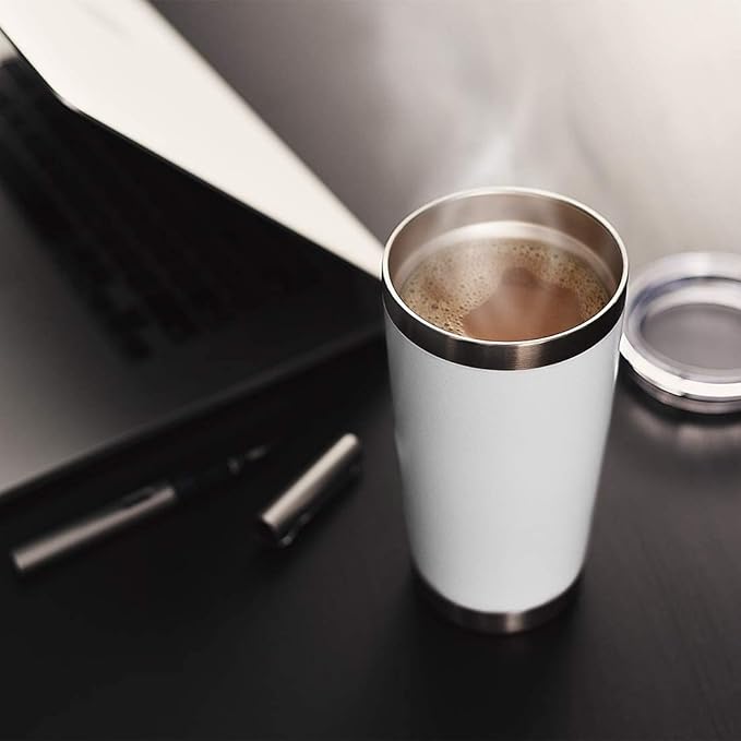 DOMICARE 20oz Stainless Steel Tumbler Bulk with Lid, Double Wall Vacuum Insulated Travel Mug, Powder Coated Coffee Cup, Powder White, 8 Pack
