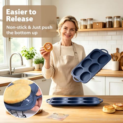 2Pcs Jumbo Silicone Muffin Top Pan 4 In with Frame Nonstick Egg Mold Baking