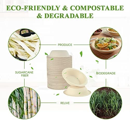Vplus 200 Pack 16 OZ Compostable Paper Bowls, Bagasse Bowls，Nature