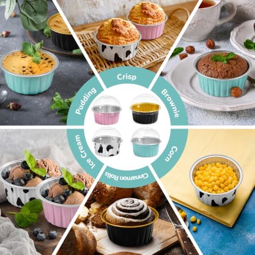 Mini Cake Pans with Lids, 40 Pack, 4 color Aluminum Foil Ramekin for Party