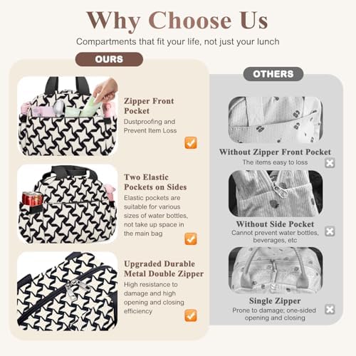 KUBYA Lunch Bag Lunch Box for Women, Cute Corduroy Insulated Reusable Work Leakproof Simple Adults Large Lunch Boxes Tote Bag Men Cooler Bag
