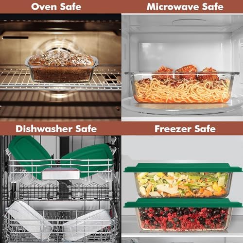 Razab (2 Pack 1800ml / 1.9 Qt Large Glass Bread Baking Pan Set with Lids