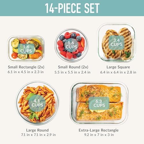 Bentgo Glass Leak-Proof Food Storage Set, 14 Piece, Airtight Lids, BPA-Free