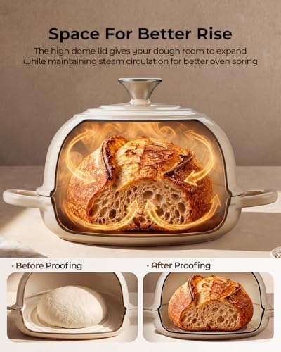 5QT Enameled Cast Iron Sourdough Bread Oven for Homemade, White