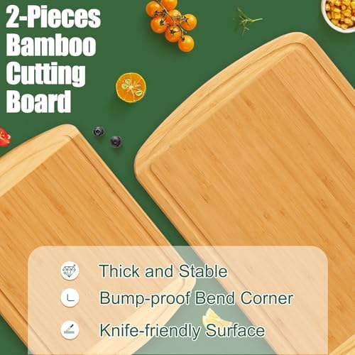 Homaxy Bamboo Cutting Boards for Kitchen Set of 2, Two-Tone