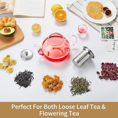 DOPUDO 24 Pack 40OZ (1200ML) Glass Teapot with Infuser Stovetop Safe, Clear Glass Tea Pot Kettle, Borosilicate Tea Pot with Infusers Filter for Loose Tea, Tea Kettle Dishwasher Safe