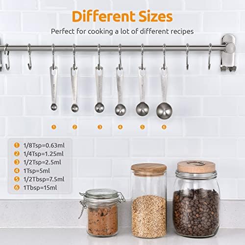U-Taste 18/8 Stainless Steel Measuring Spoons Set of 6, Teaspoon Tablespoon