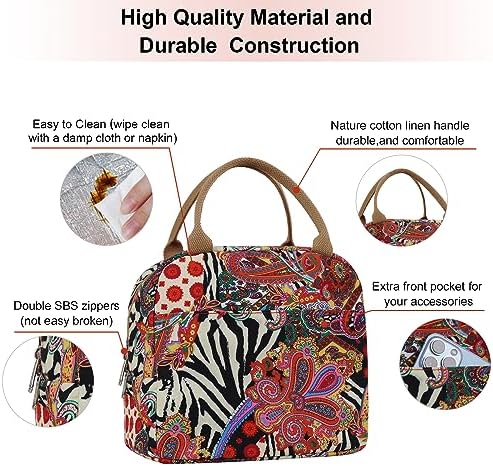 EurCross Aesthetic Lunch Box Bag for Women Daily Use,Boho Stylish Elegant Canvas Insulated Adult Lunch Bento Box Tote Bag