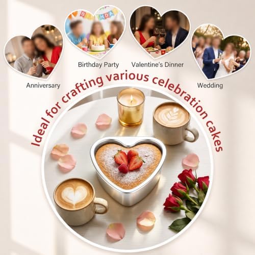 TeamFar 3 PCS Heart Cake Pan, 4 Inch Stainless Steel Heart Shaped Cake Pans