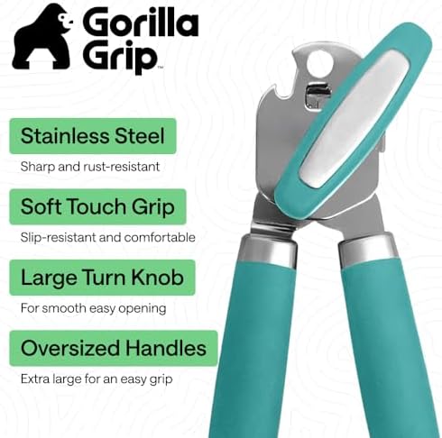GORILLA GRIP Upgraded Model Stainless Steel Manual Can Opener, Turquoise