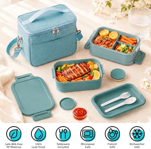 Jelife Bento Box Adult Lunch Box with Lunch Bag for Men Women