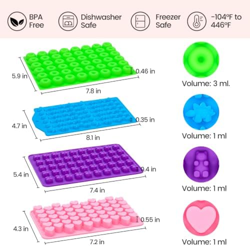Large Gummy Bear and Worm Mold Silicone, 4 PCS No Stick Chocolate Candy Gummy Molds