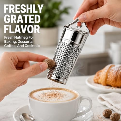 HIC Kitchen Nutmeg Grater, Stainless Steel, Grates Nutmeg, Cinnamon Sticks, Block Chocolate, Ginger, and Hard Cheeses