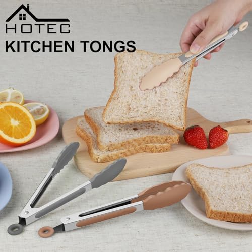 HOTEC Small Silicone Kitchen Tongs 7-Inch Mini Serving Tongs, Set of 3
