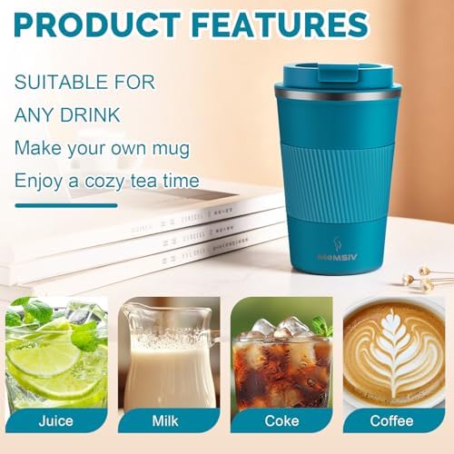 MOMSIV 12oz Travel Coffee Mug, Insulated Coffee Cup with Leak Proof Lid