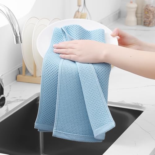 Homaxy 100% Cotton Waffle Weave Kitchen Dish Towels 6-Pack, Sky Blue