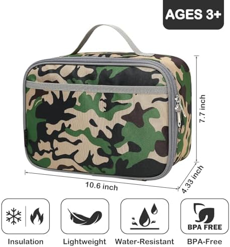 FlowFly Kids Lunch box Insulated Soft Bag Mini Cooler Back to School Thermal Meal Tote Kit for Girls, Boys, Forest