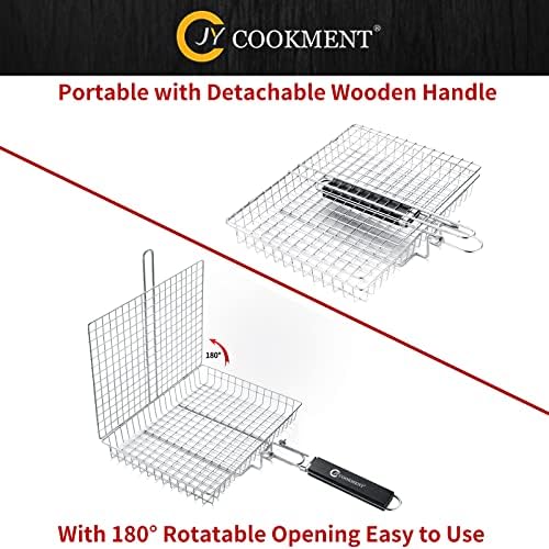 Grill Basket Stainless Steel with Portable Removable Handle Grilling Basket