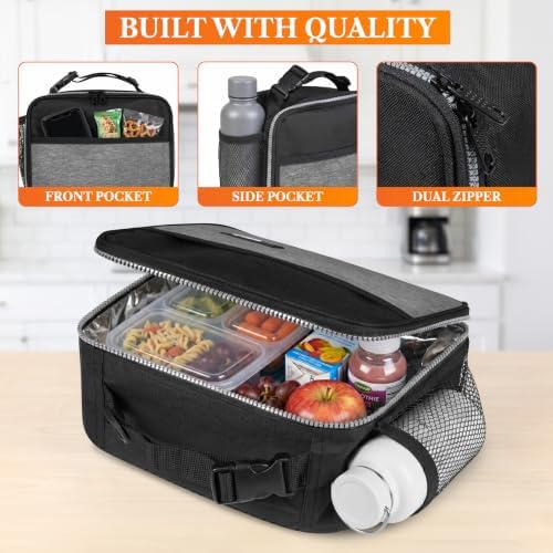 opux Insulated Lunch Bag for Kids, Reusable Lunch Box for School, Gray