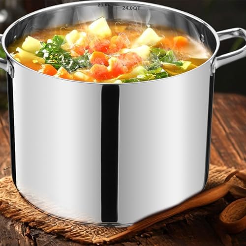 LIANYU Stainless Steel Large Stock Pot, 24 QT Heavy Stockpot with Glass Lid