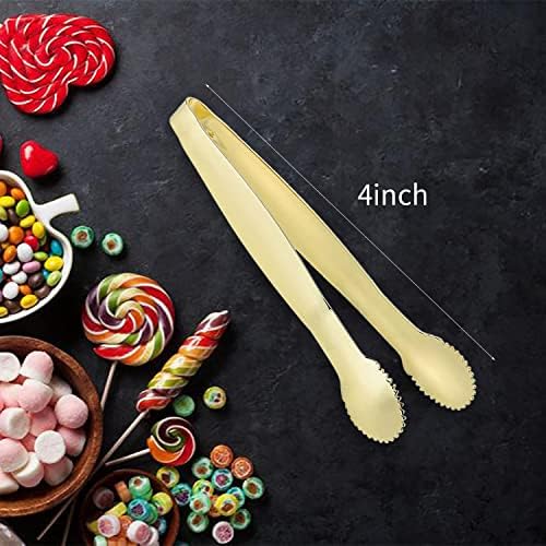 MSY BIGSUNNY 4 Inch Sugar Cube Tongs, Stainless Steel Mini Appetizer Tongs, Small Serving Tongs Tiny Food Clips for Tea Party, Coffee, Bar, Desserts - Set of 4, Gold
