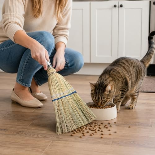 Hand Whisk Broom Corn Straw Broom with Hang Hole for Indoor Outdoor