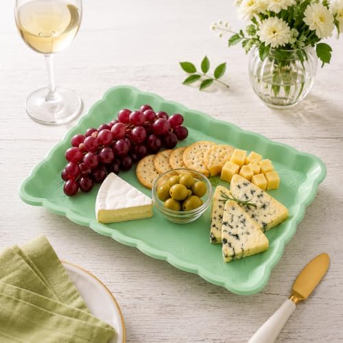 6 Pack Light Green Plastic Serving Trays for Party, 9 x 13 Inch - Heavy Duty Plastic Trays for Food - Rectangular Party Serving Trays and Platters - Green Disposable Trays
