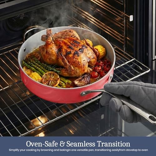 CookinCraze Ceramic Dutch Oven with Lid, 4.5 QT Nonstick Pot for Baking