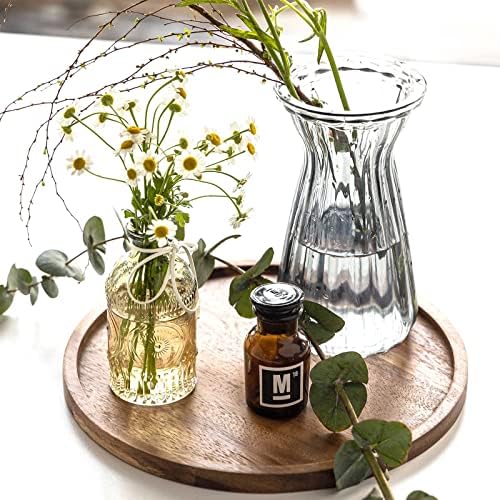 11.5 Inches Candle Holder Tray Home Decor, Round Wood Tray for Coffee Table, Small Wooden Serving Decorative Trays for Home (Pack of 2)