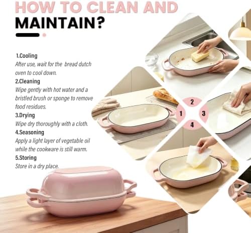 Oval Cast Iron Dutch Oven, Sourdough Bread Baking Pan with Lid, Pink
