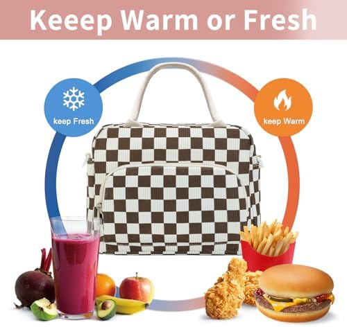 GASSDA Lunch Box for Women Insulated Lunch Bag Women Adult Cute Lunch Bags Reusable Lunchbox Cooler Tote Bag for Work Picnic (White-Coffee)