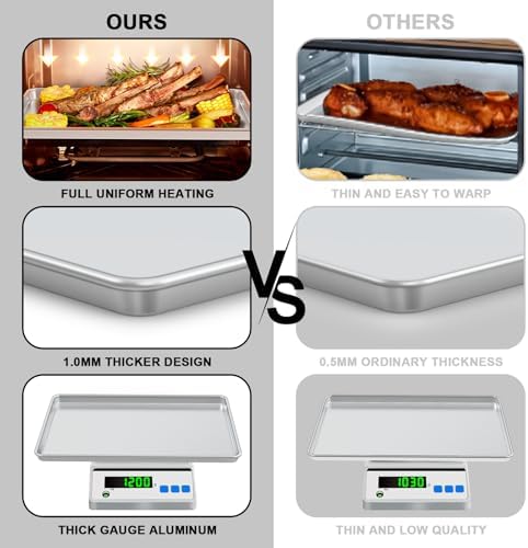 Half Sheet Pans with Rack Set, 13 Inch Commercial Quality Baking Sheet Pan Set, Natural Aluminum Cookie Sheet, Warp Resistant Nonstick Thick Cookie Tray Pans for Baking, Roasting