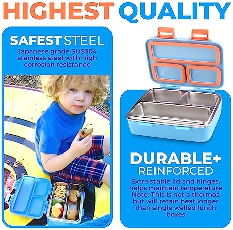kinsho Small Stainless Steel Bento Box Lunch Container, Baby Toddlers, Blue